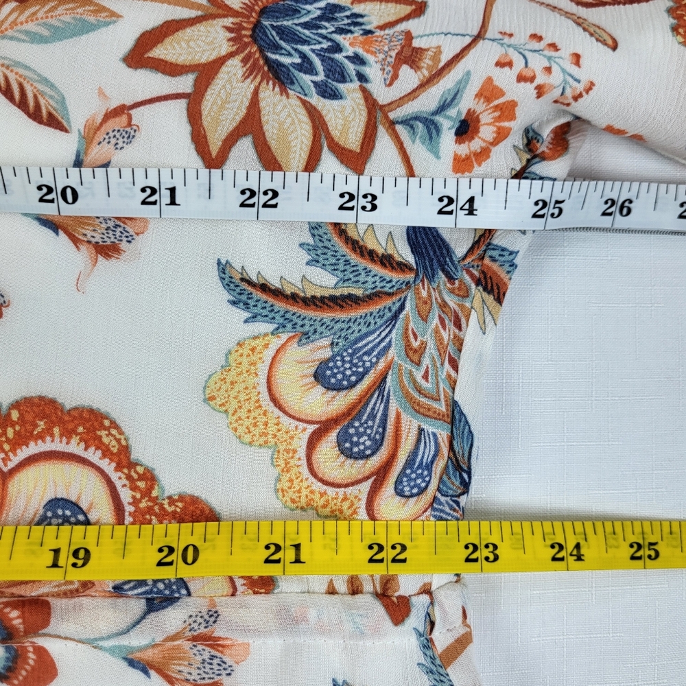 JustFab Floral Maxi DRESS Womens Size 1X Short Sleeve White Blues Rust Gauze - Picture 4 of 13